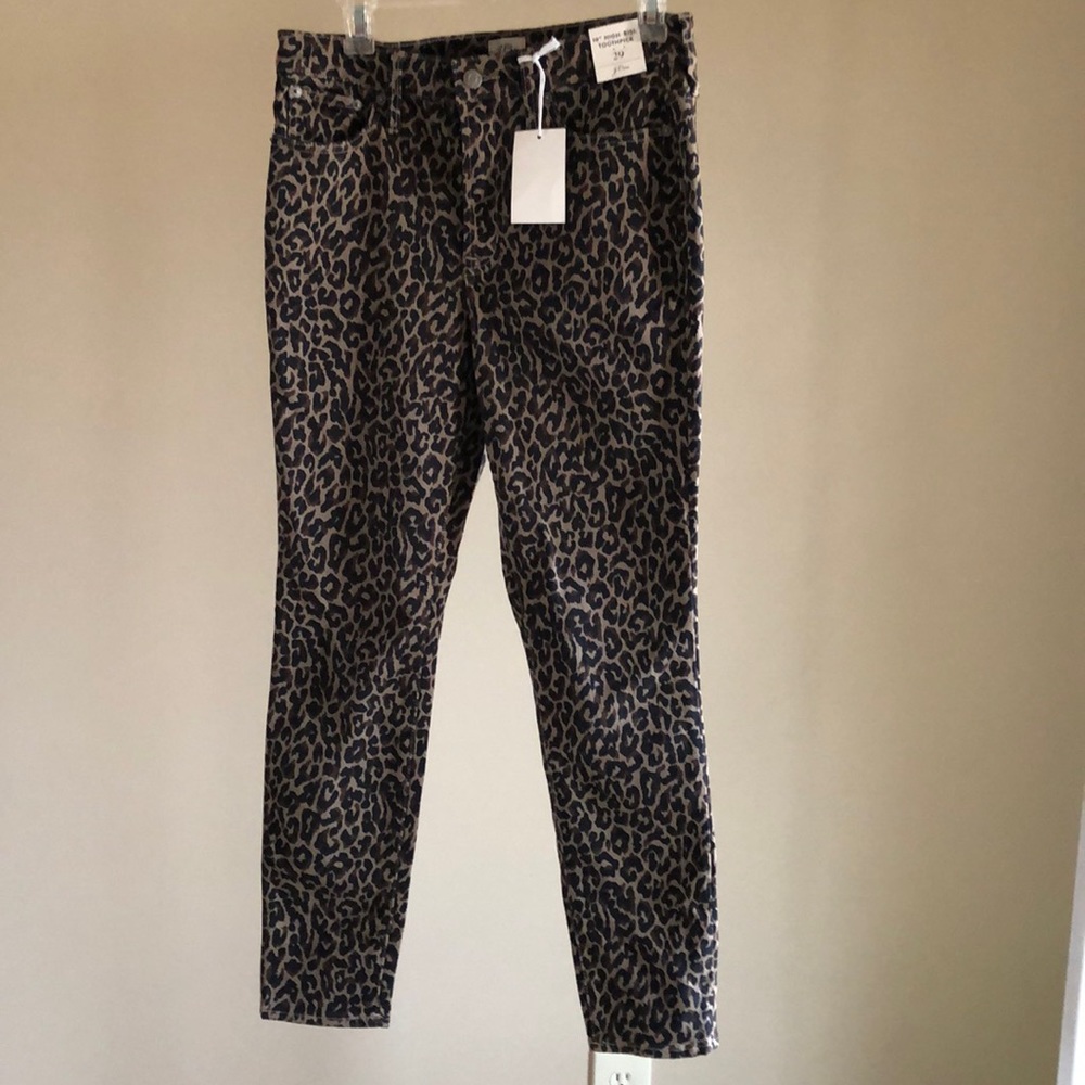 J Crew size 29 jaguar print 10” High Rise Toothpick stretch jeans